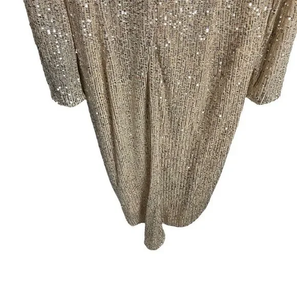 Ieena Mac Duggal Dress WMNS 16 Gold Sequin Knotted Long Sleeve Midi 26549 Plunge - Picture 8 of 11